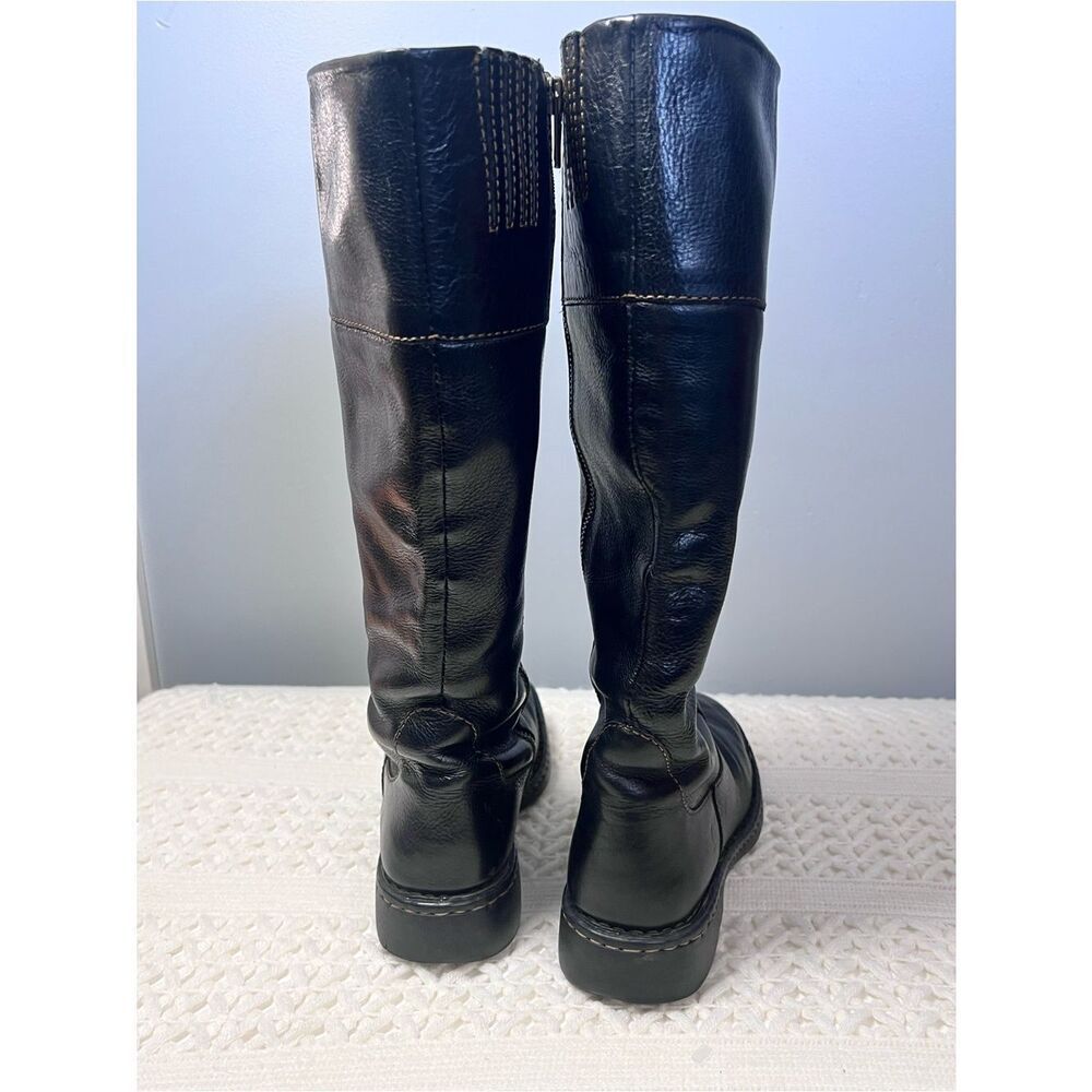 Børn Black Leather Knee High Riding Boots Zip Comfort Flat Classic Sz 6 - Picture 8 of 12
